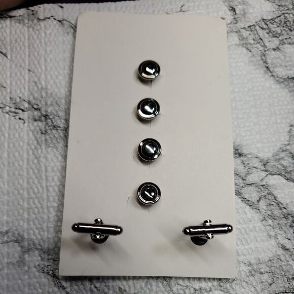 John William Clothing Cufflinks Set, Shiny Black Front, Silver Tone Back - Picture 6 of 9